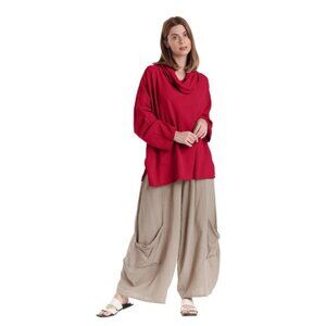 Oh My Gauze! Tortus Red Tunic Top One Size Cowl Neck With Pocket 100% Cotton